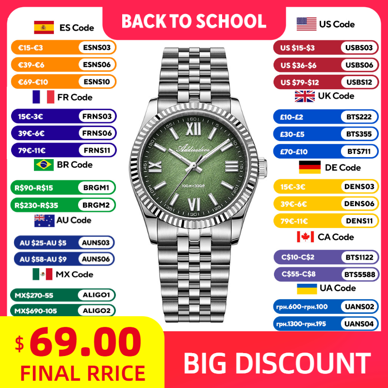 Stainless Bracelet Diver - ADDIESDIVE montre élégante pour femme, verre