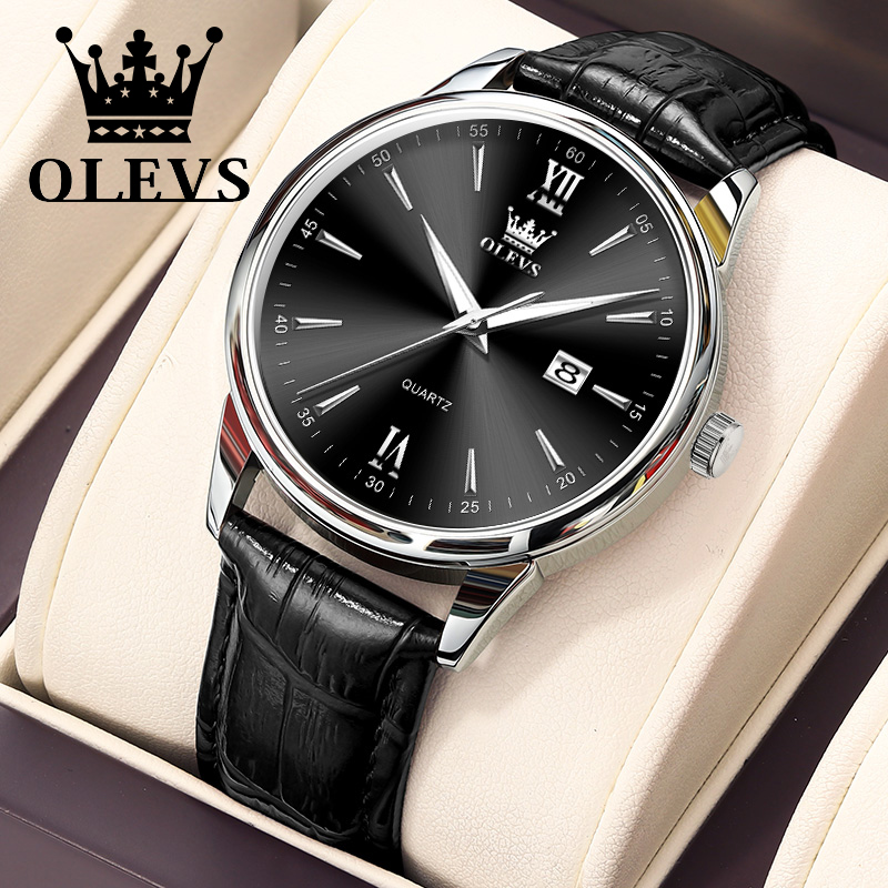 Leather Watch Band Men - OLEVS-Montre à quartz pour homme, bracelet
