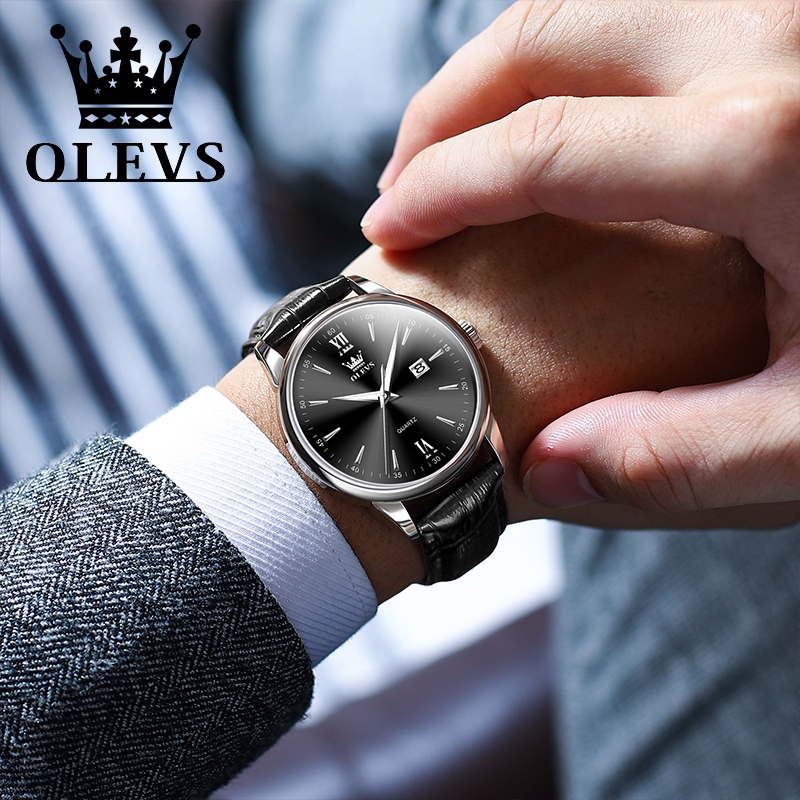 OLEVS-Montre à quartz pour hom - Leather Watch Band Men avis et prix