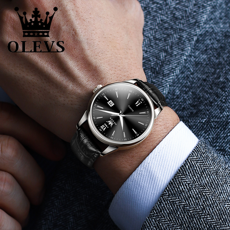 OLEVS-Montre à quartz pour hom - Leather Watch Band Men avis et prix